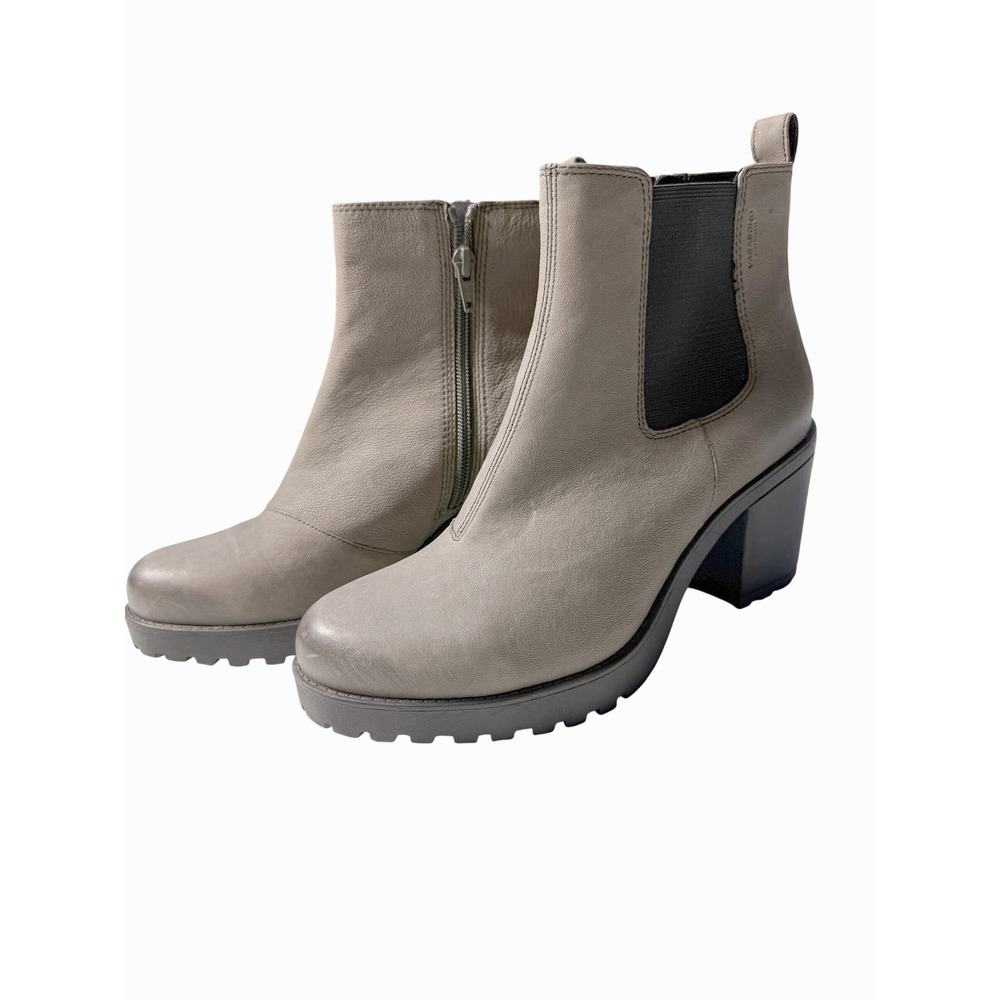 New Vagabond Gray Leather Chelsea Block Heel Ankle Boots Size EU 40 US‎ 8.5